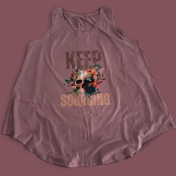 Keep Sourcing Skulls & Flowers Reseller ThrifterTank Women Sz Large Desert Rose - Picture 1 of 4